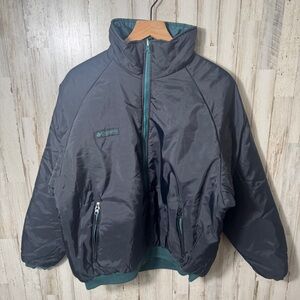 Vintage 90s Columbia Black Green Reversible Zip Bomber Jacket Nylon Womens XL